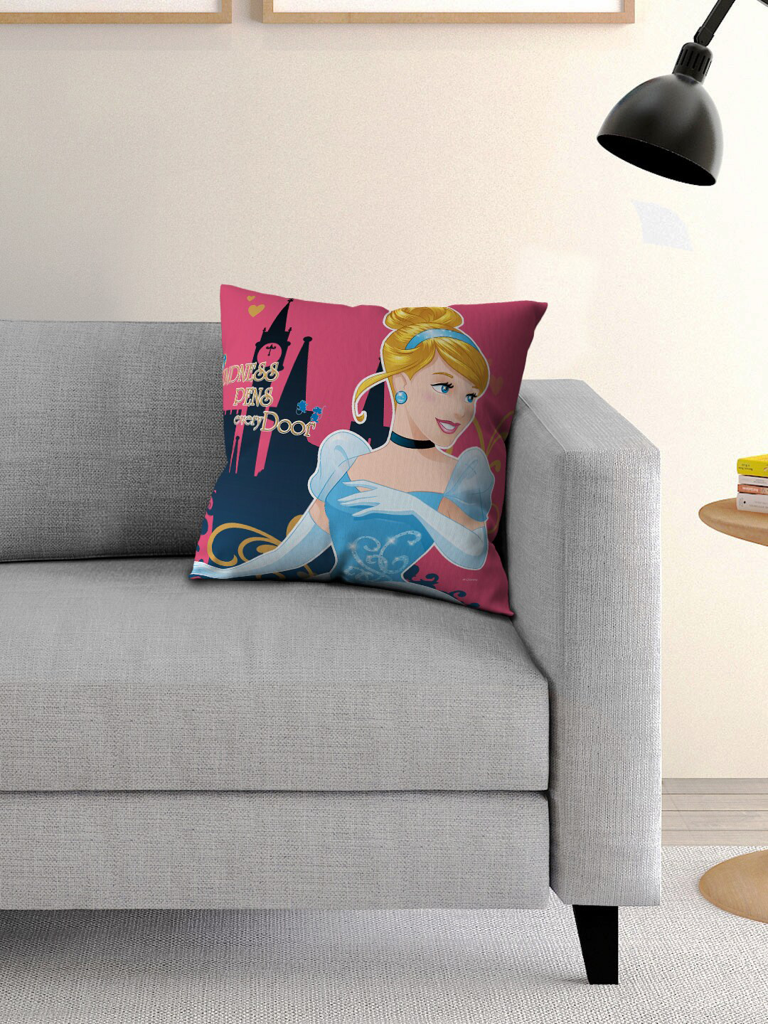 Disney Kids Pink & Blue Princess Printed Filled Square Cushion With Cover