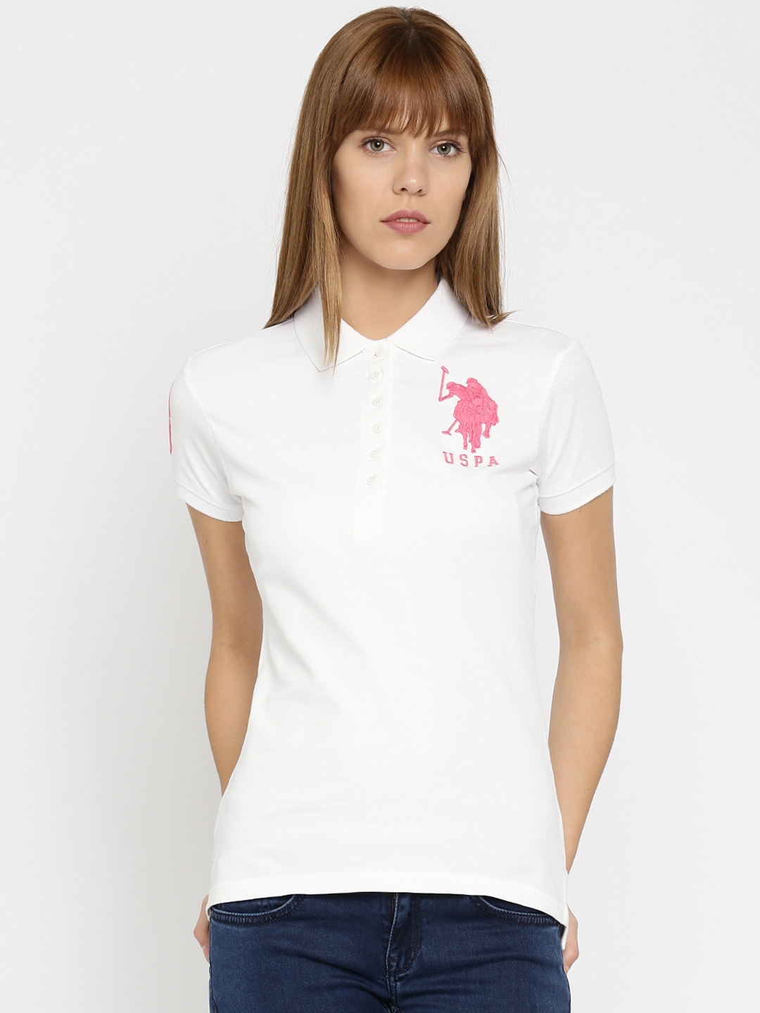 Buy U S Polo  Assn Women  White Solid Polo  T  Shirt  