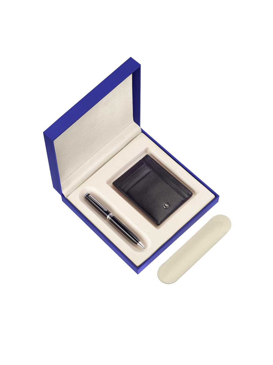Lapis Bard Black Contemporary Ballpoint Pen With Mayfair Credit Card Holder Gift Set