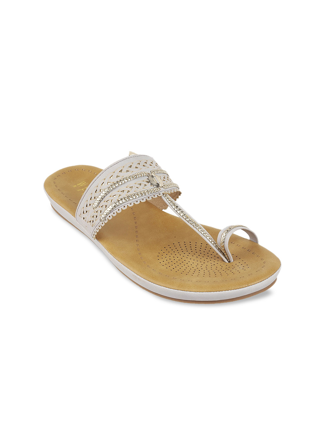 Wet Blue Women Grey Embellished One Toe Flats with Laser Cuts