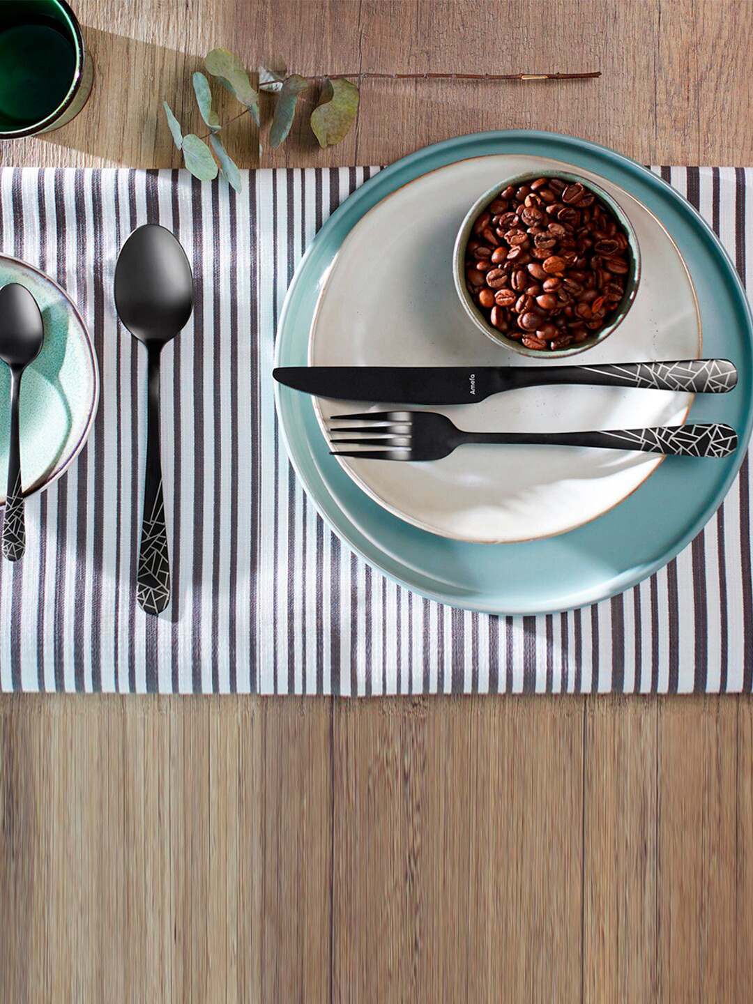 Amefa 16 Pieces Black Stainless Steel Dishwasher Safe Glossy Cutlery Set