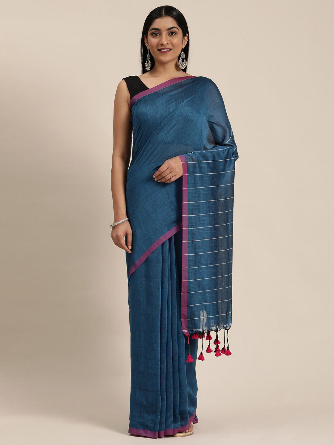 Mirraw Blue & Pink Woven Design Pure Cotton Fusion Saree