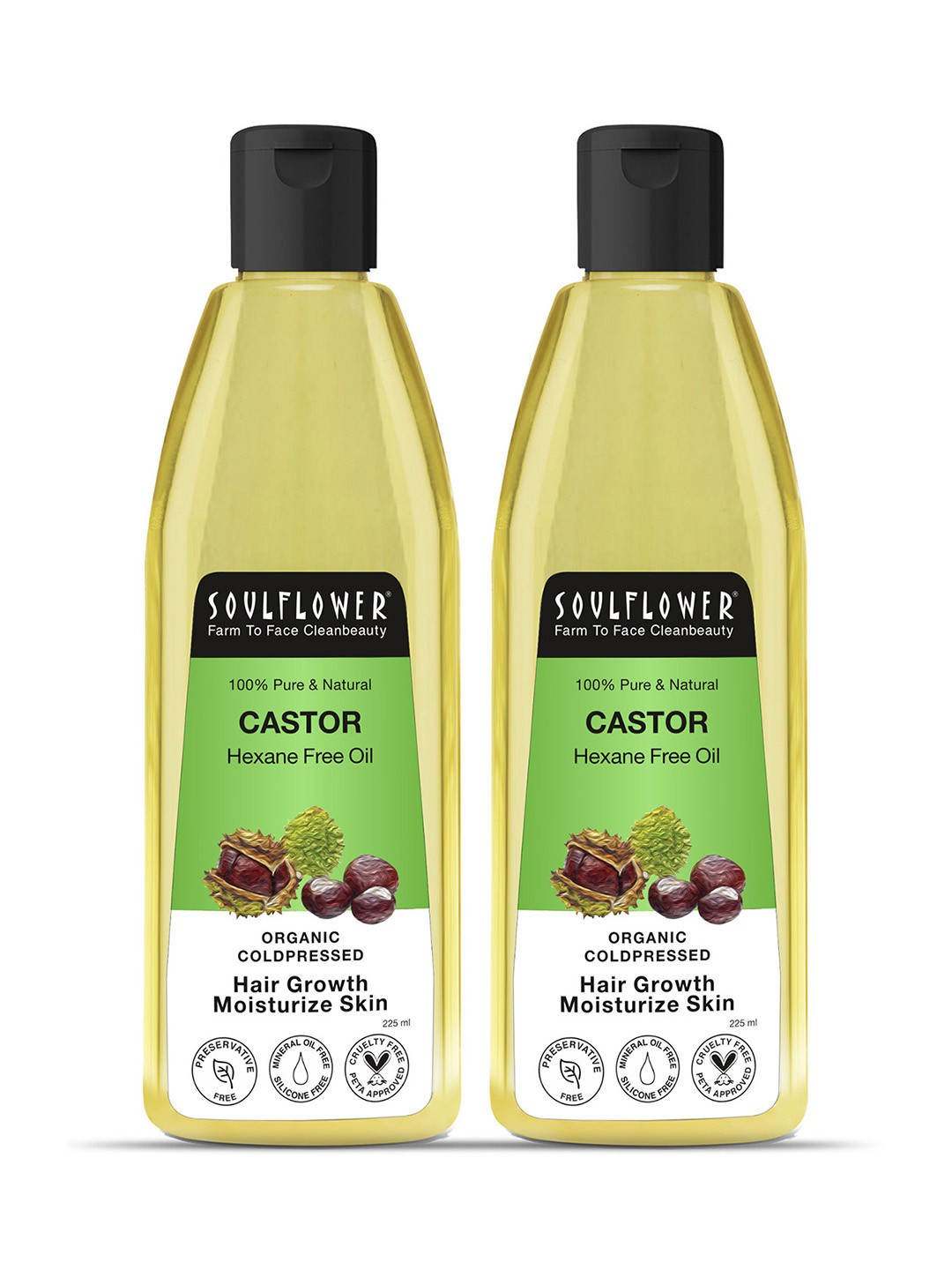 Soulflower Unisex Set of 2 Coldpressed Carrier Castor Oil - 225 ml Each