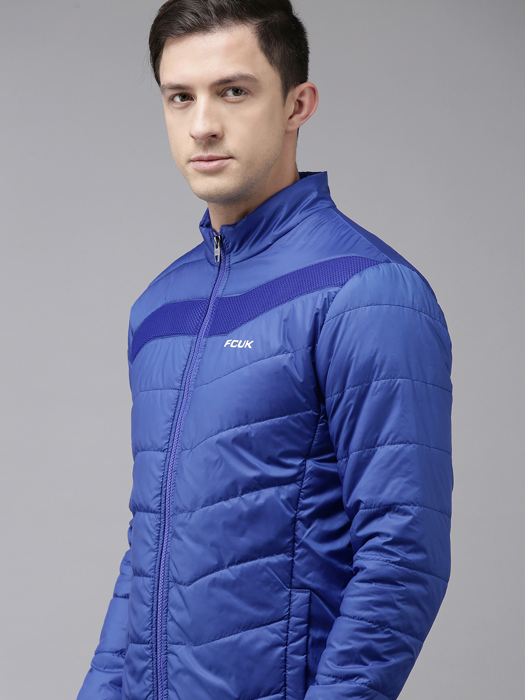 French Connection Men Blue Solid Padded Jacket