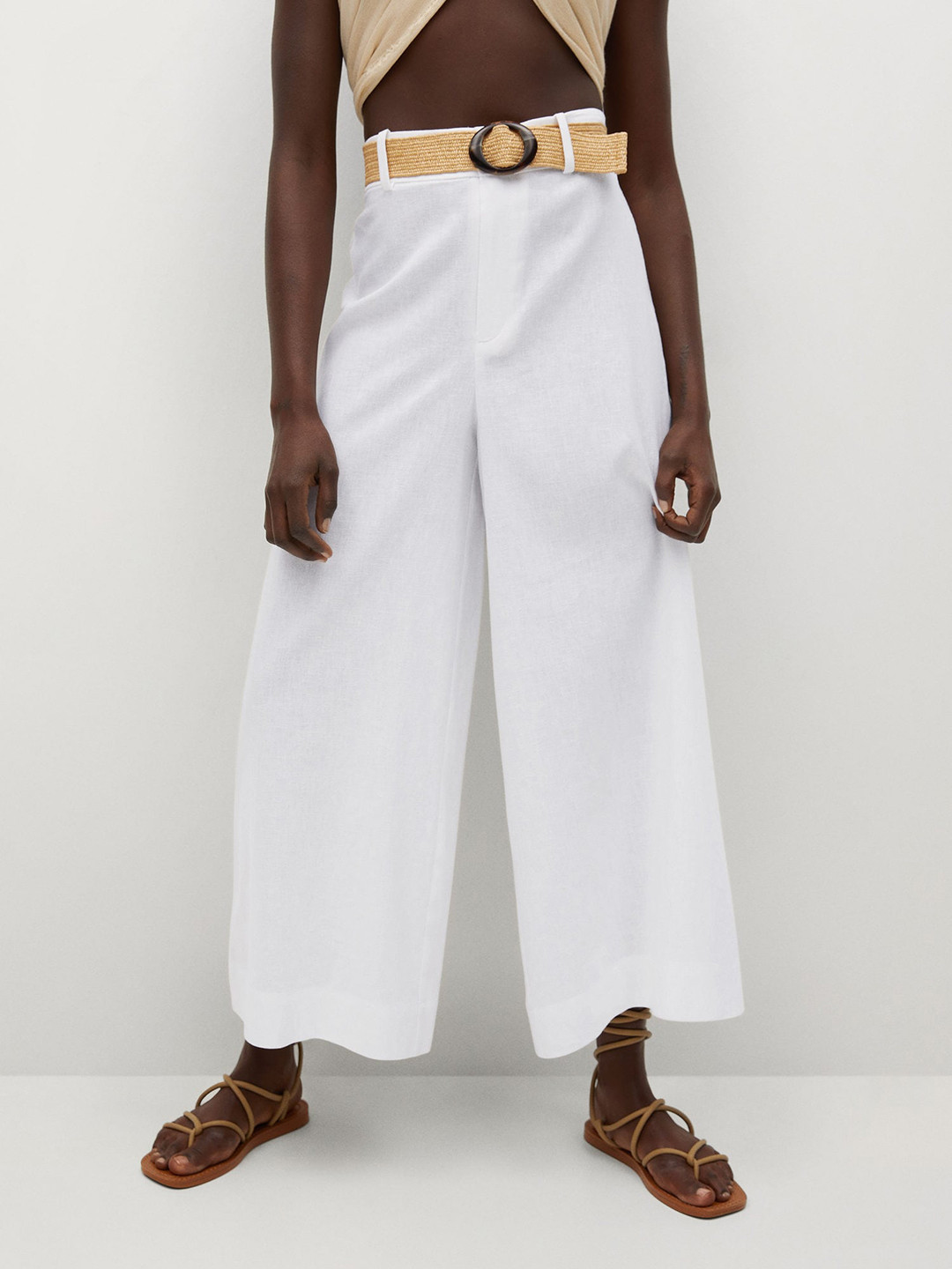 MANGO Women White High-Rise Culottes Trousers