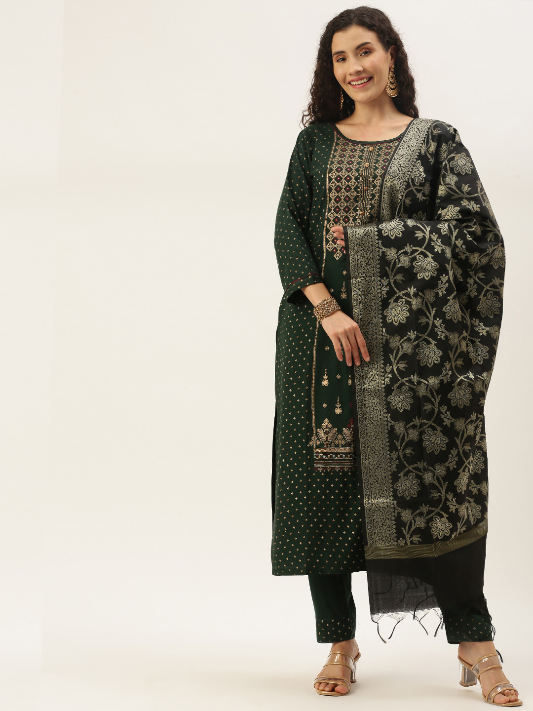 swatika Black & Golden Woven Design Banarasi Dupatta with Zari Detail