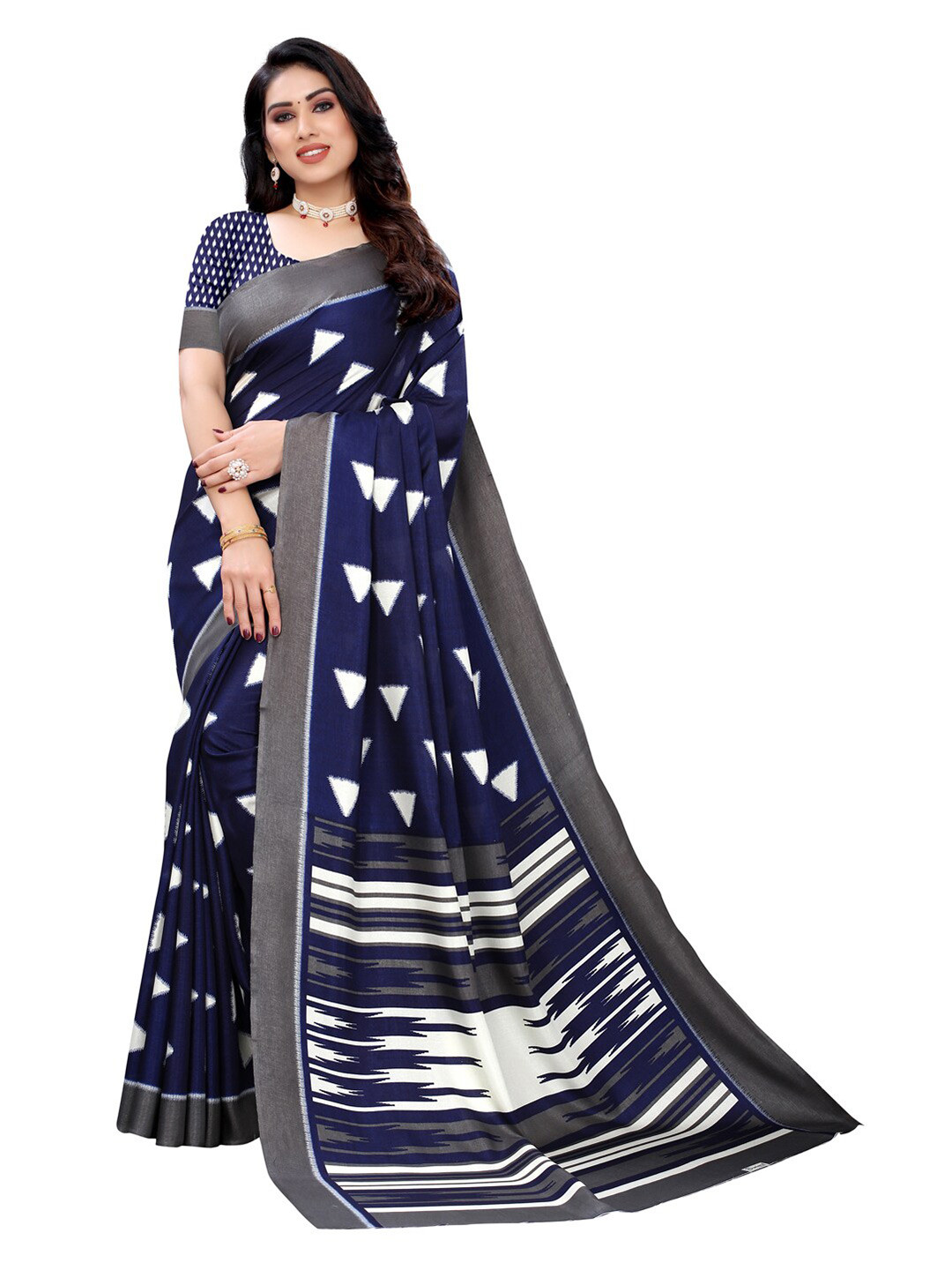 KALINI Blue & White Printed Saree