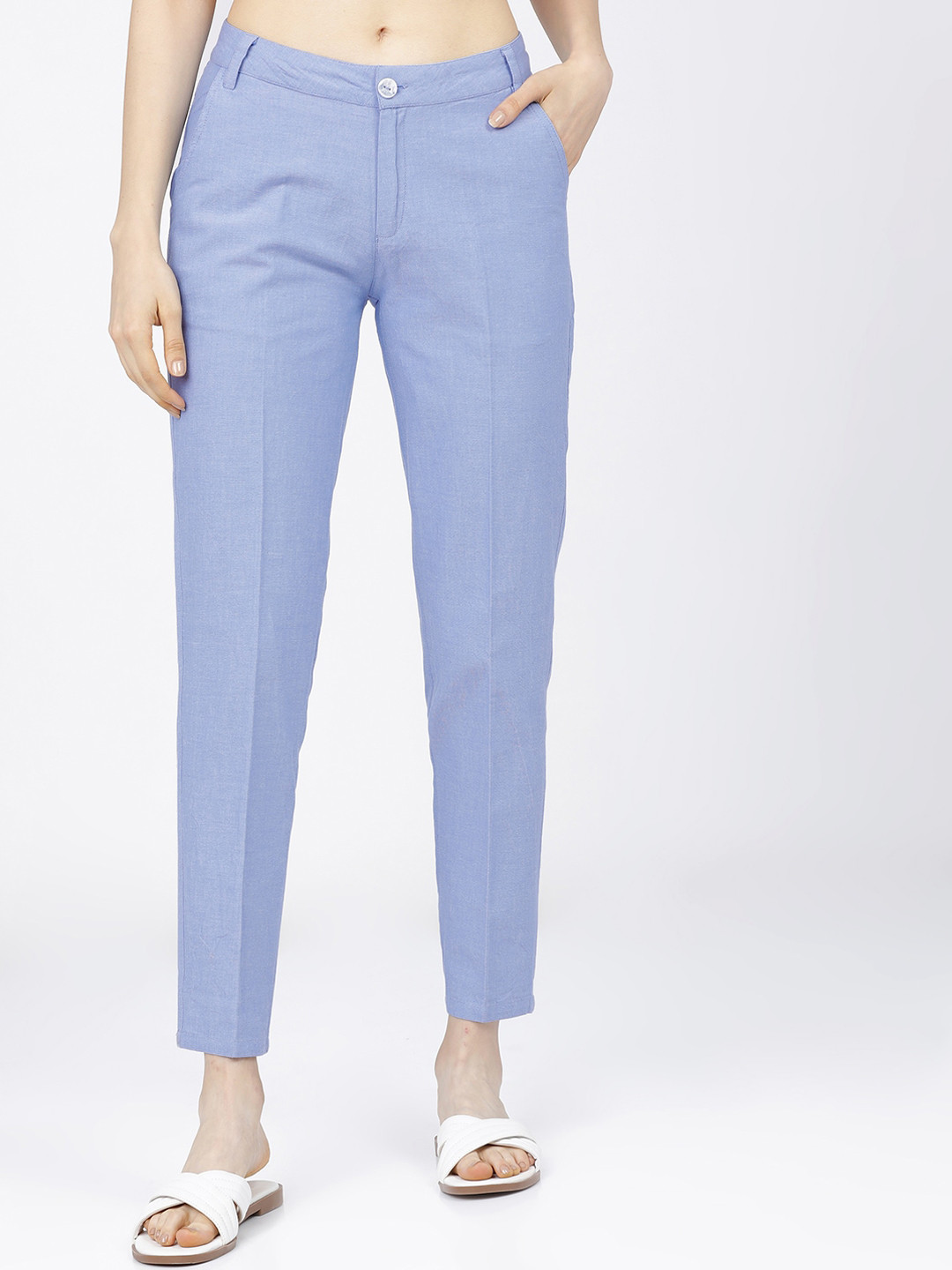 Tokyo Talkies Women Blue Tapered Fit Trousers