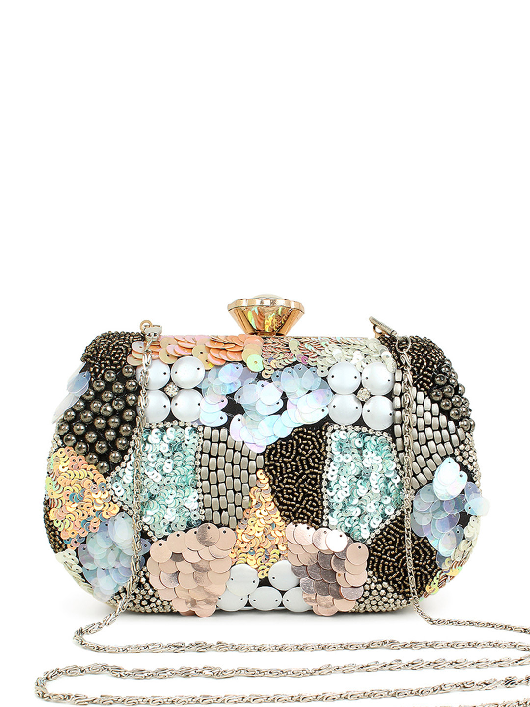 Spice Art Silver-Toned & Turquoise Blue Sequin Embellished Box Clutch