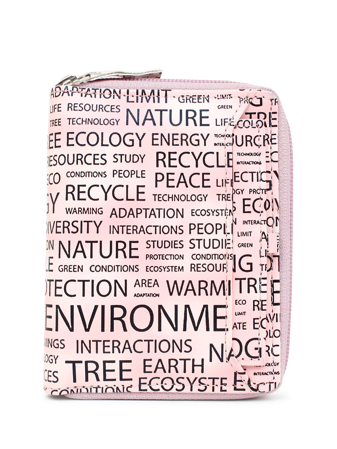 Spice Art Women Pink & Black Typography Printed Zip Around Wallet