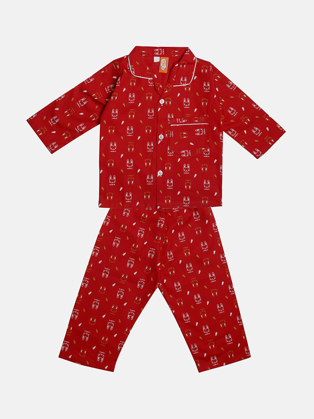 TINY HUG Boys Red & White Printed Night suit