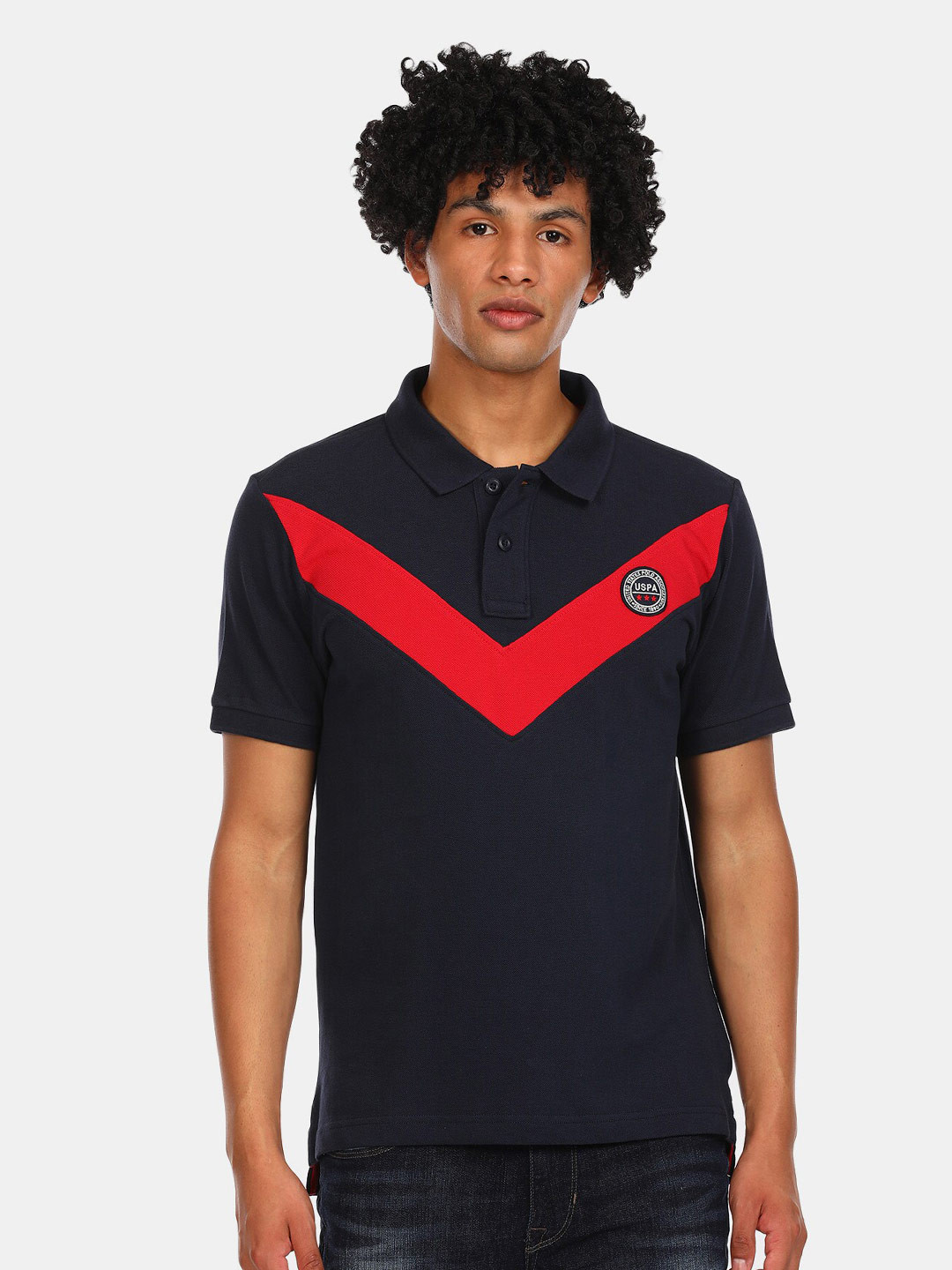 U S Polo Assn Men Blue Polo Collar Applique T-shirt