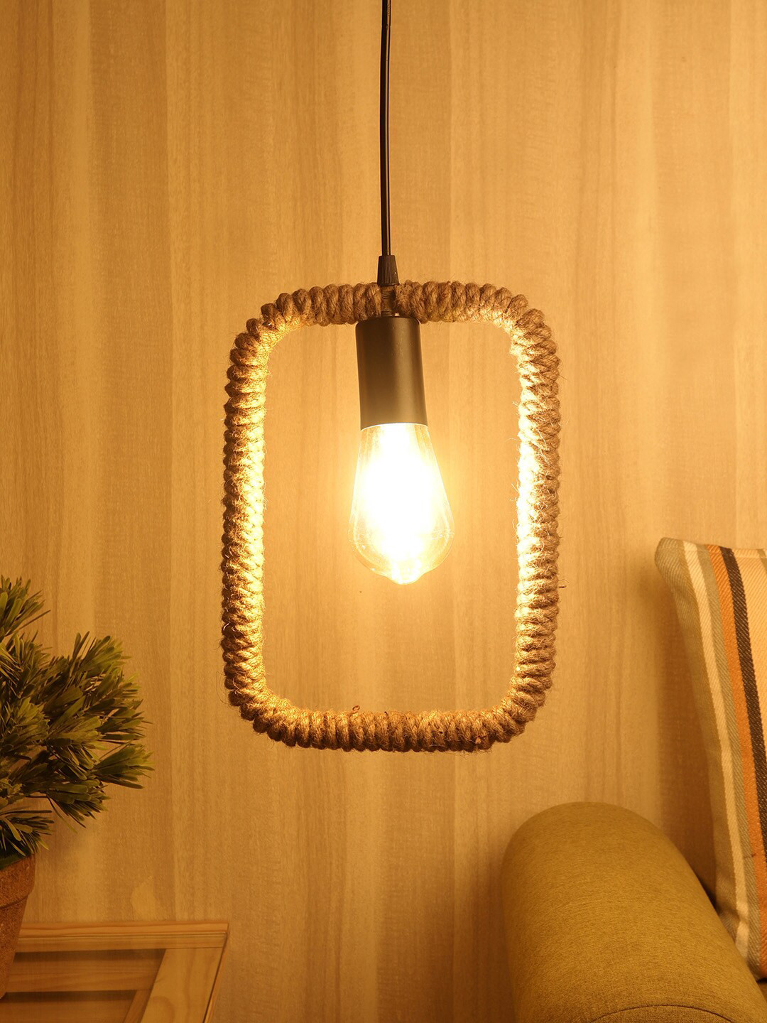 EXIM DECOR Beige & Black Contemporary Ceiling String Metal Hanging Rope Lights