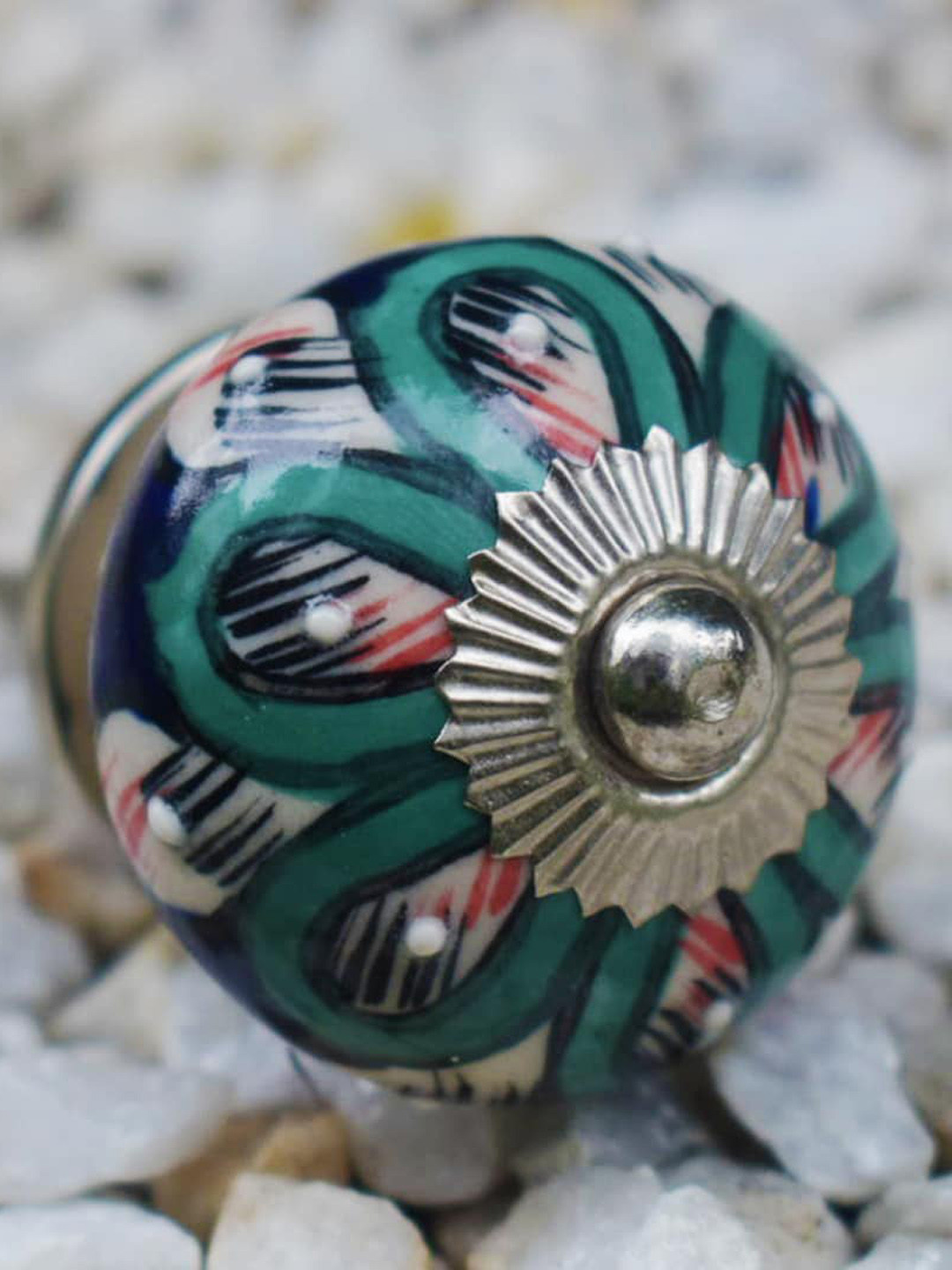 The Decor Mart Set Of 6 Blue & Black Ceramic Decorative Knobs