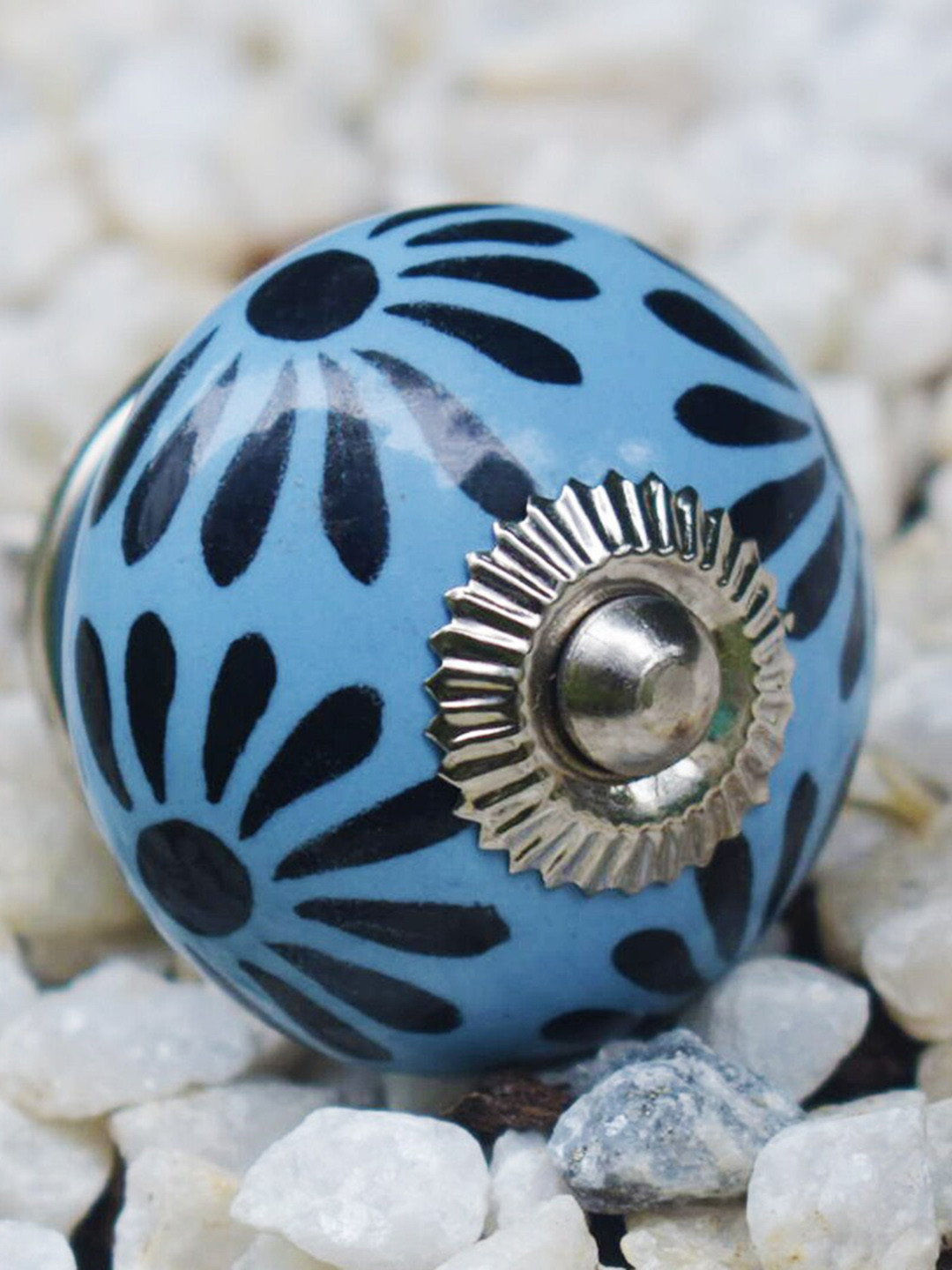 The Decor Mart Set Of 4 Blue & Black Ceramic Decorative Knobs