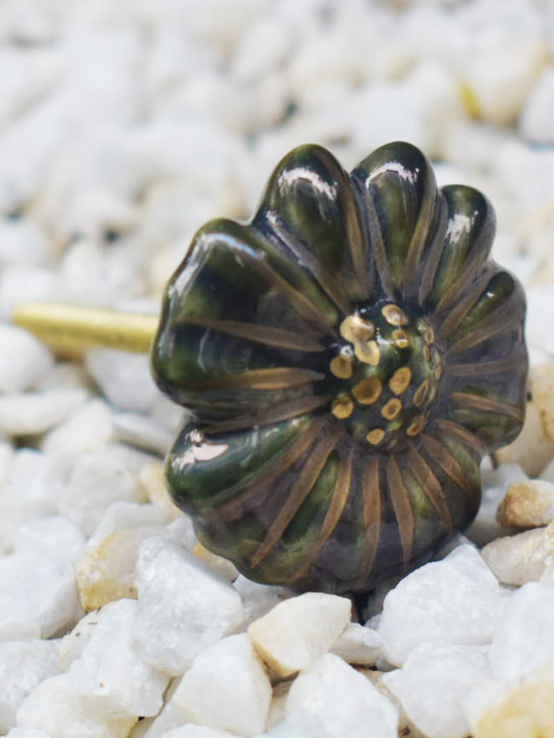The Decor Mart Set Of 6 Green & Gold-Colored Ceramic Decorative Knobs