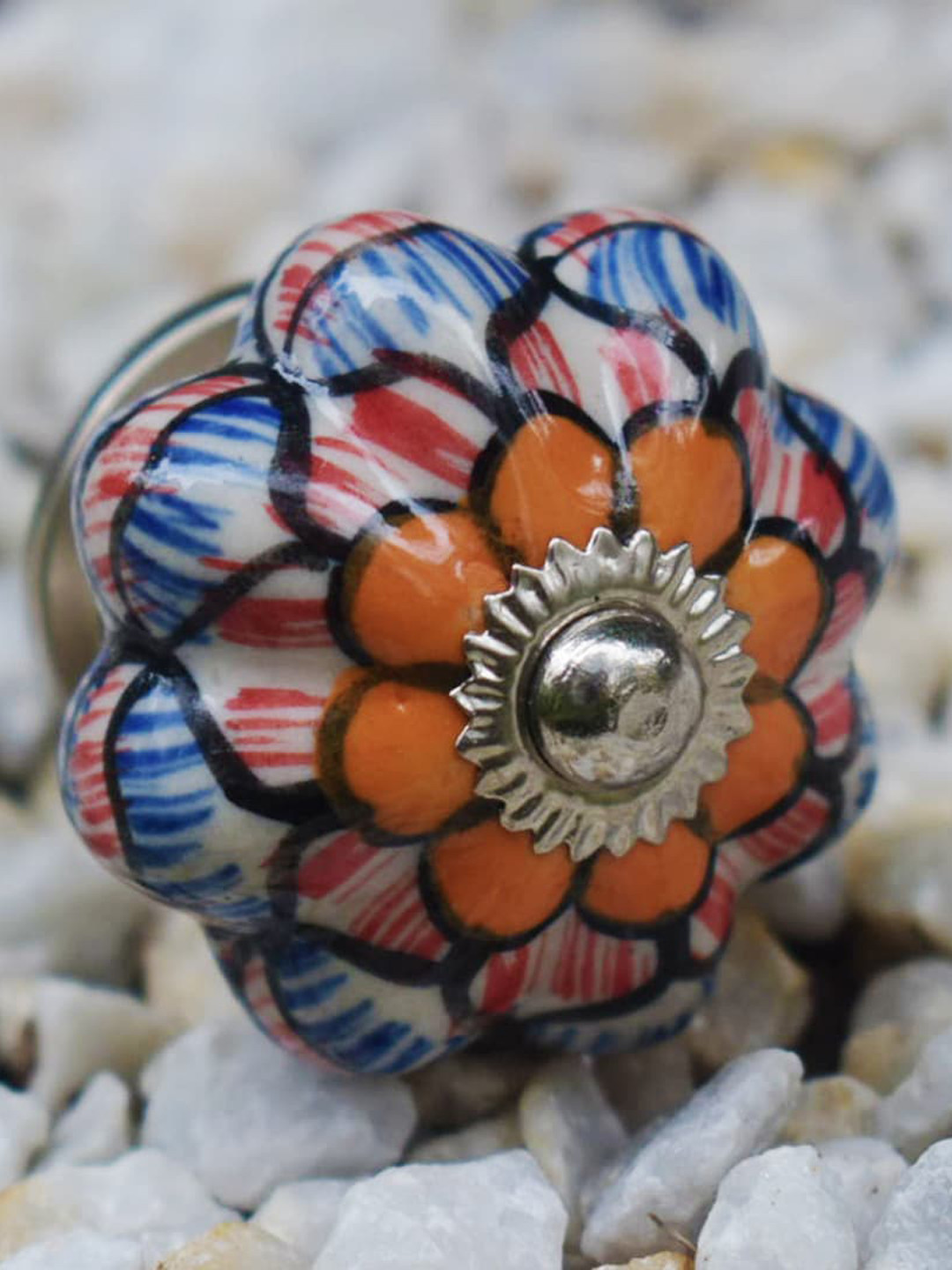 The Decor Mart Set Of 4 Orange & Blue Ceramic Decorative Knobs