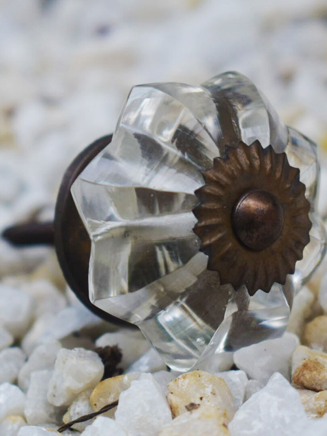 The Decor Mart Set Of 4 Beige & Gold-Toned Decorative Glass Knobs