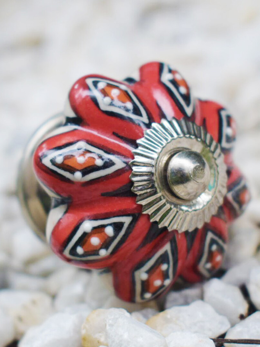 The Decor Mart Set Of 4 Orange & Black Textured Distress Ceramic Decorative Knobs