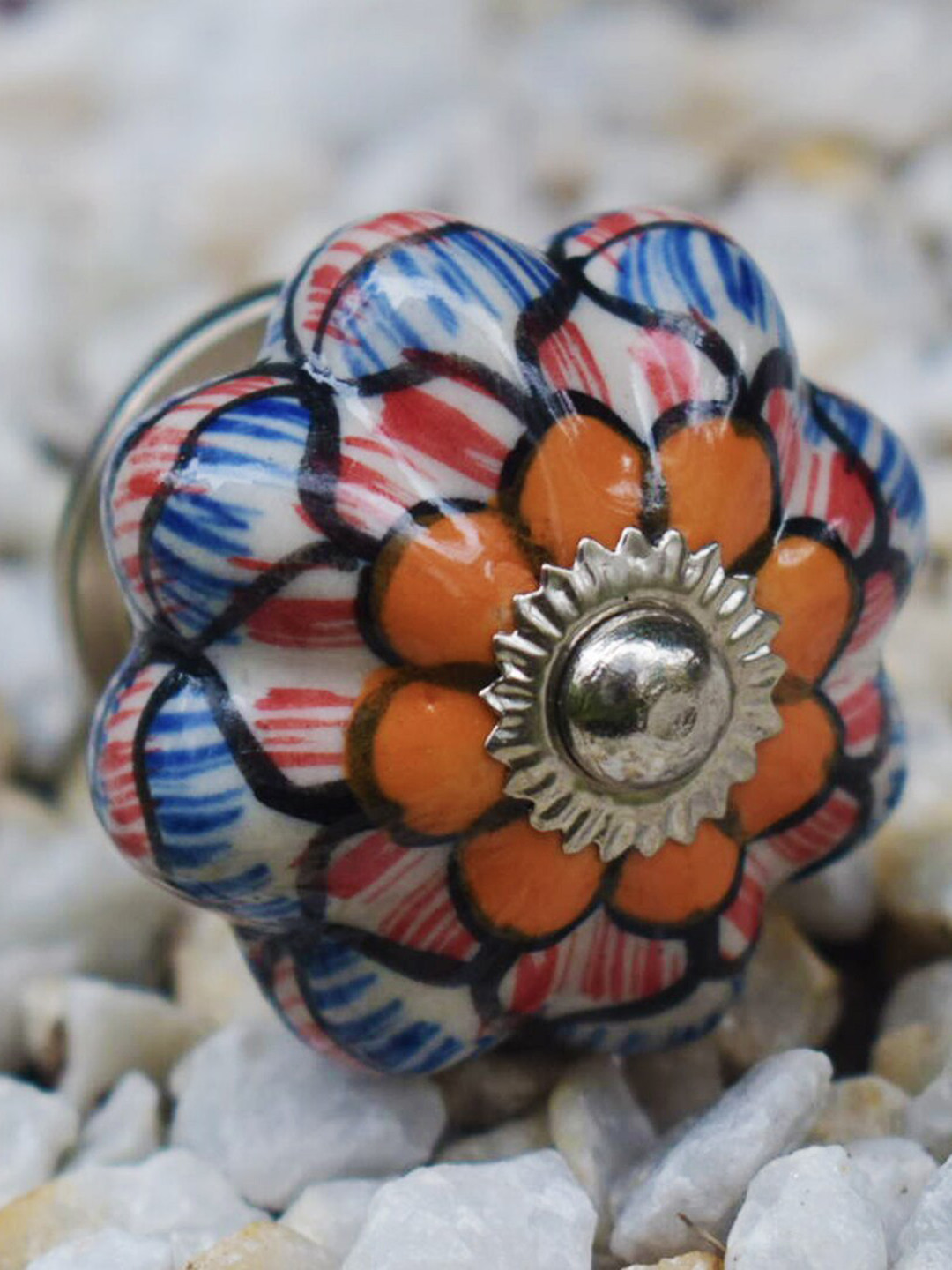 The Decor Mart Set Of 6 Orange & Black Ceramic Decorative Knobs