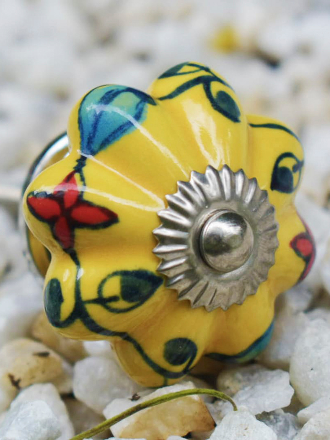 The Decor Mart Set Of 4 Yellow & Red Ceramic Decorative Knobs