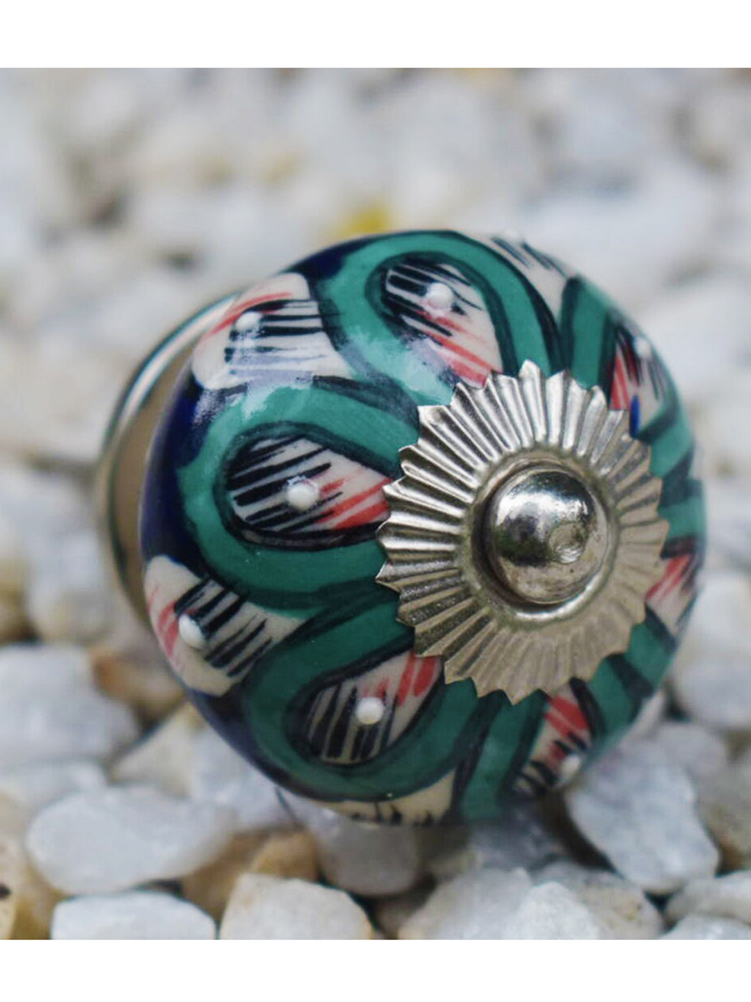 The Decor Mart Set Of 4 Blue & Black Textured Distress Ceramic Decorative Knobs