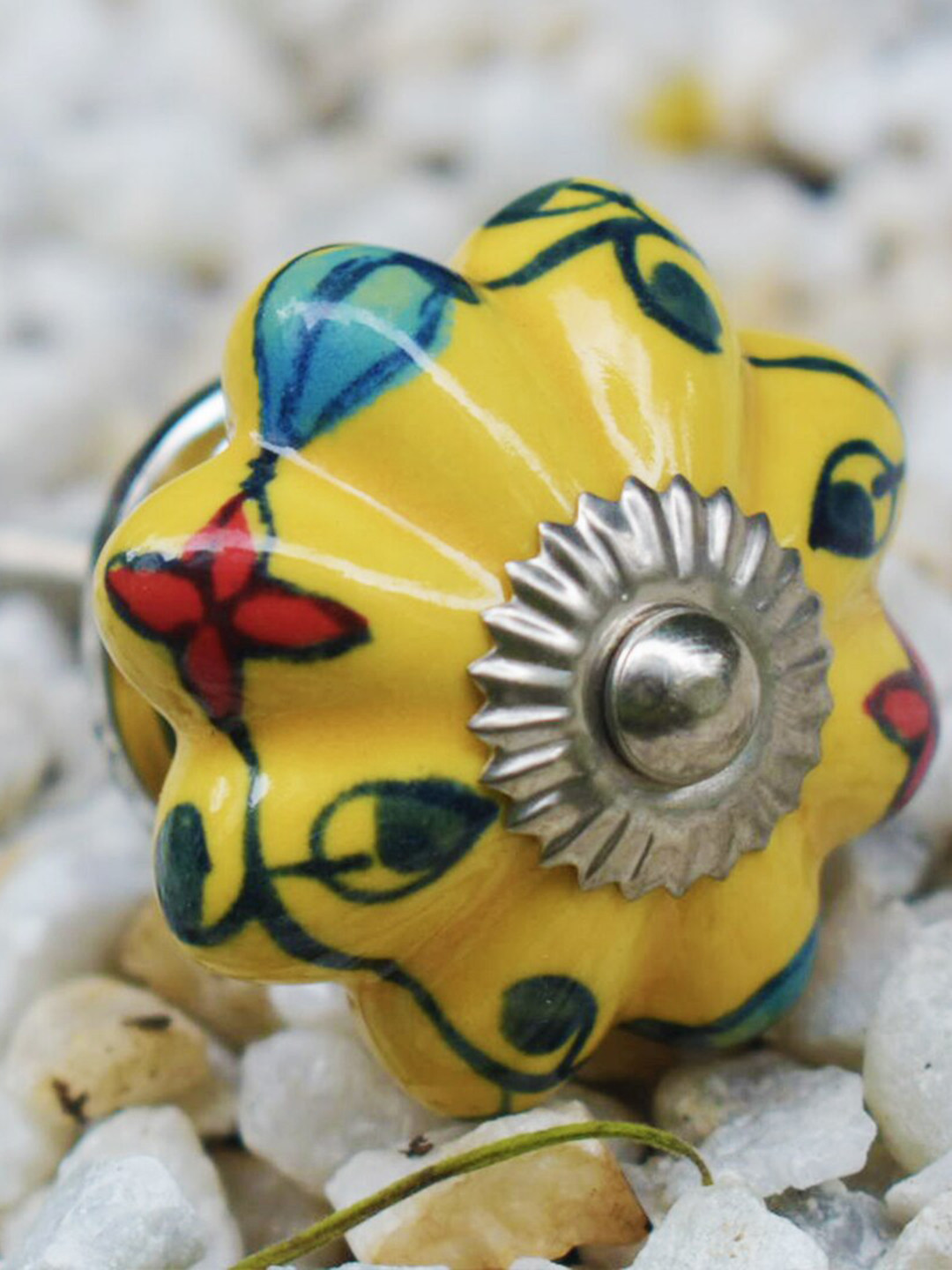 The Decor Mart Set Of 6 Yellow & Red Ceramic Decorative Knobs