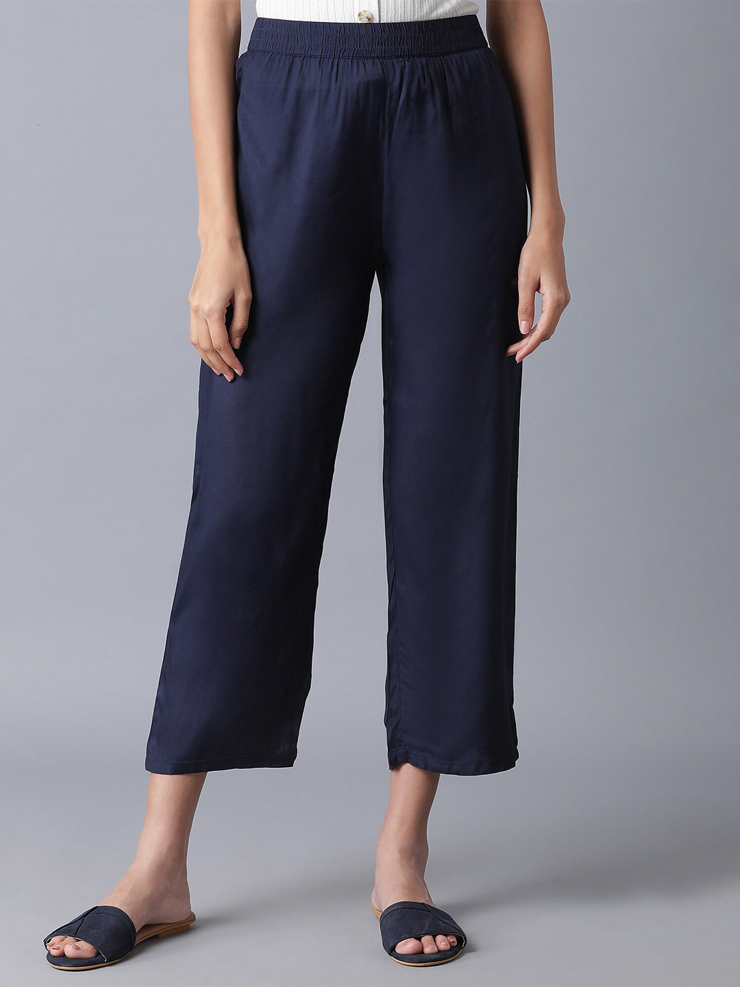 WISHFUL Women Blue Cropped Straight Fit Palazzos