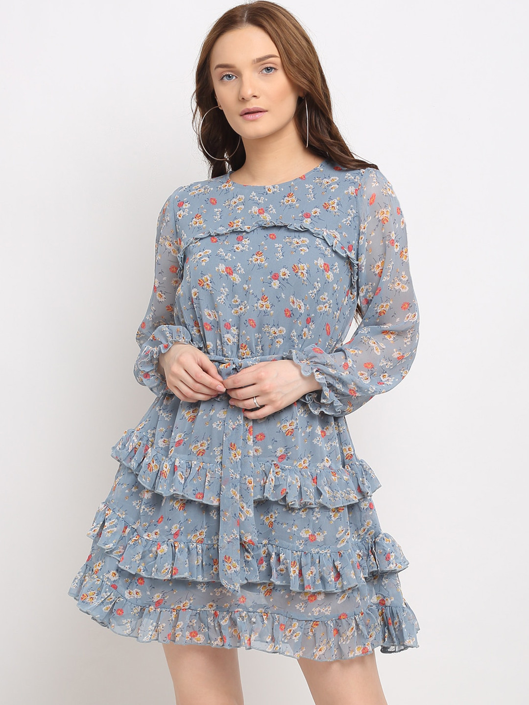La Zoire Floral Tiered Dress with Ruffle Details