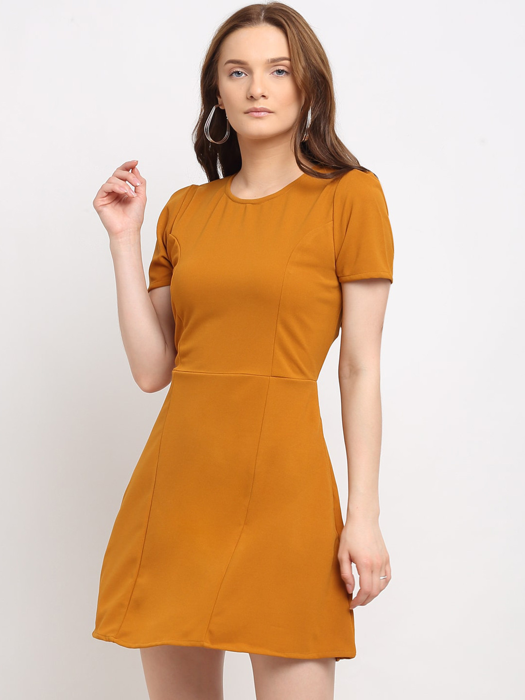 La Zoire Mustard Yellow Scuba A-Line Dress