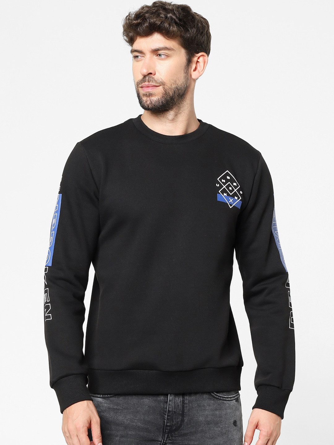 Celio Men Black Graphic Placement Printed Sweatshirt