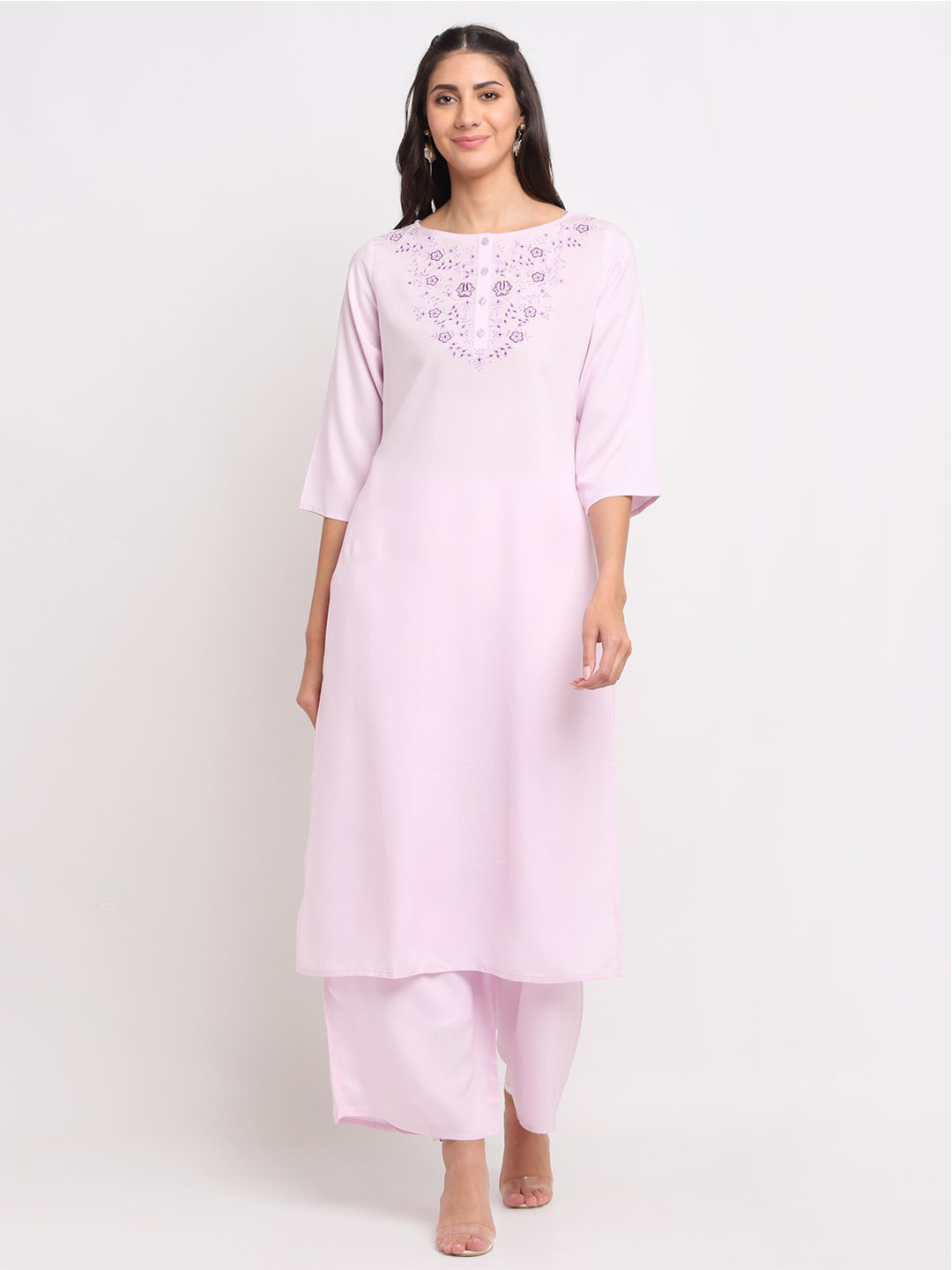 BLANC9 Women Purple Embroidered Kurta