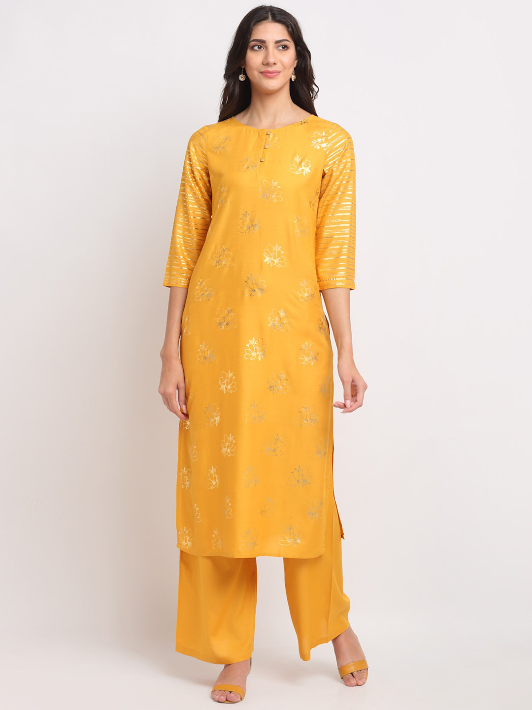 BLANC9 Women Yellow Geometric Printed Kurta