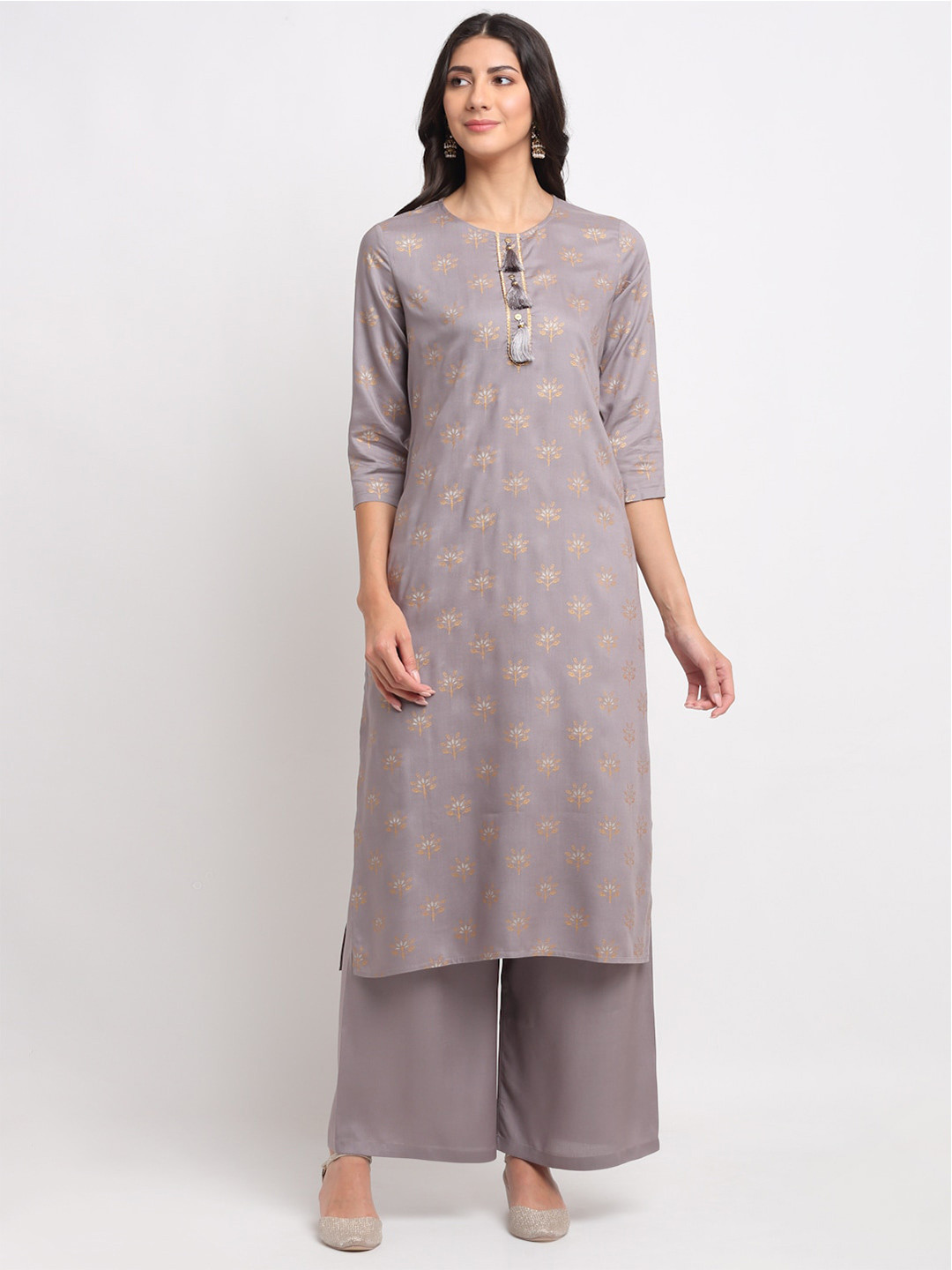 BLANC9 Women Grey Geometric Printed Kurta
