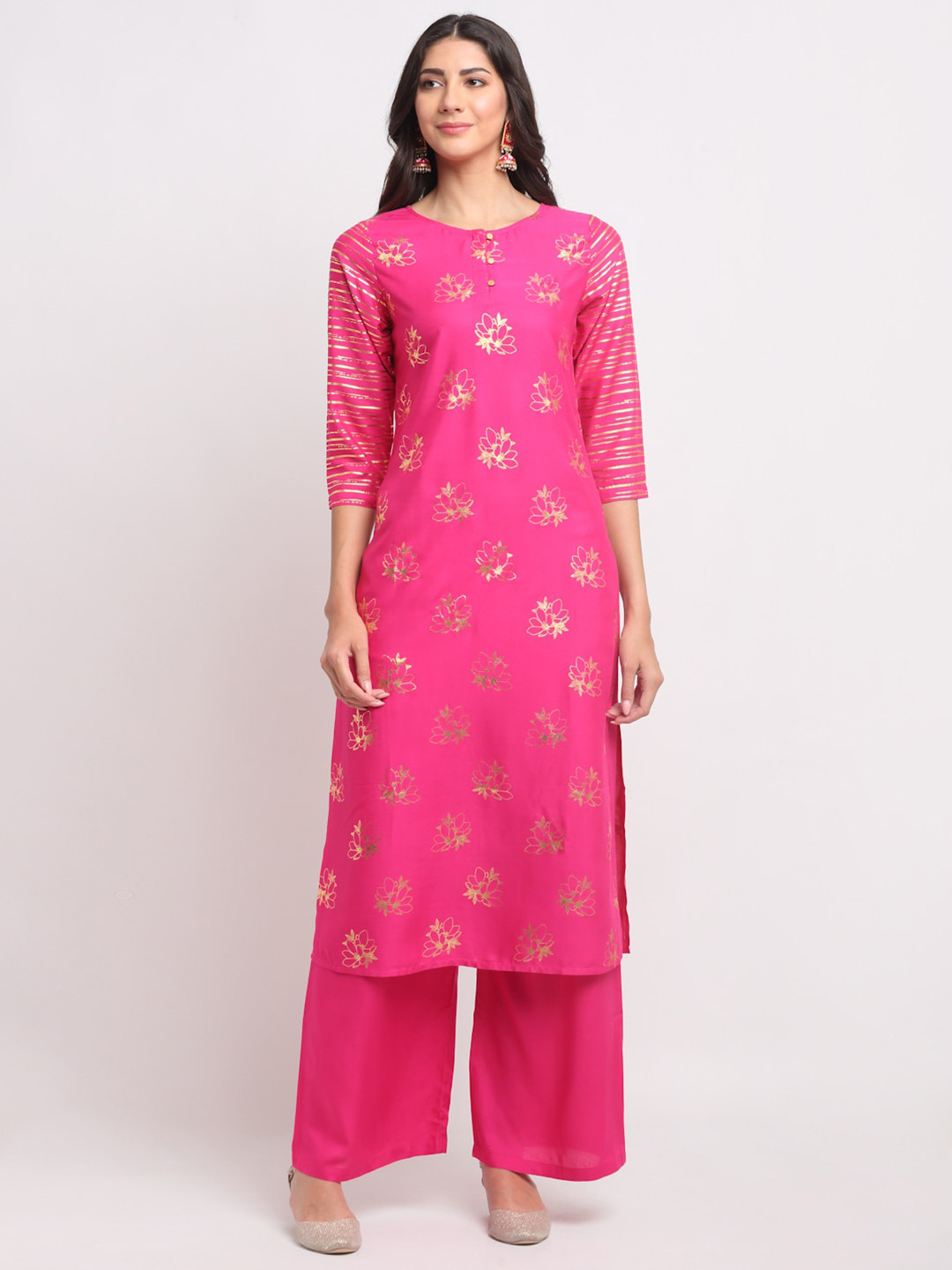 BLANC9 Women Pink Geometric Printed Kurta