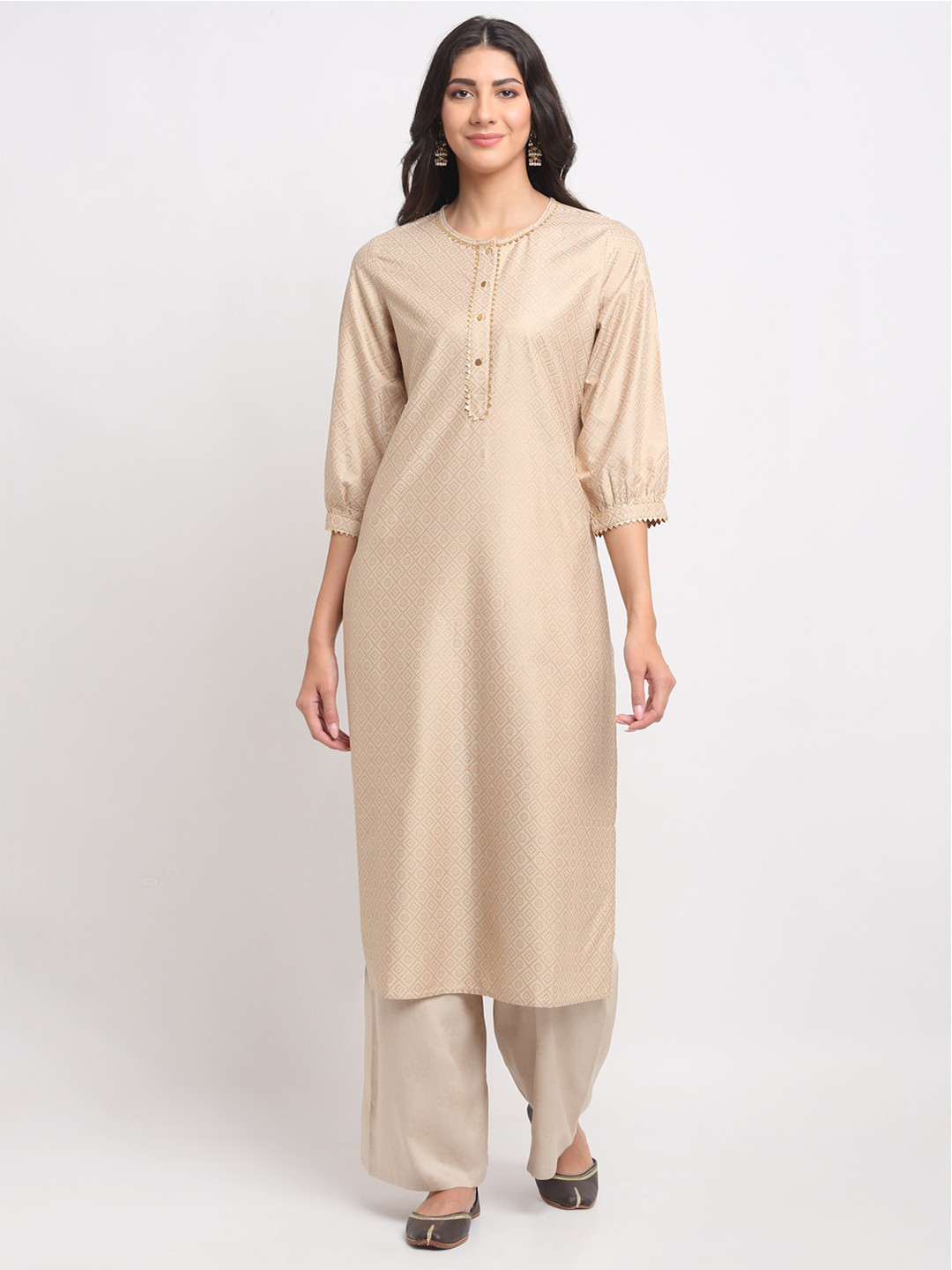 BLANC9 Women Beige Gotta Patti Kurta
