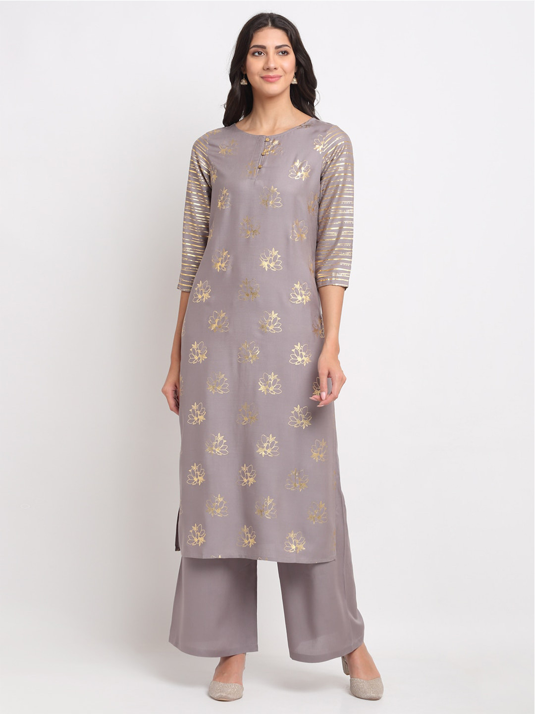 BLANC9 Women Grey Ethnic Motifs Printed Kurta