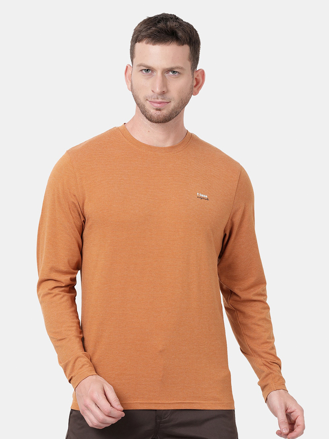 t-base Men Orange Striped T-shirt