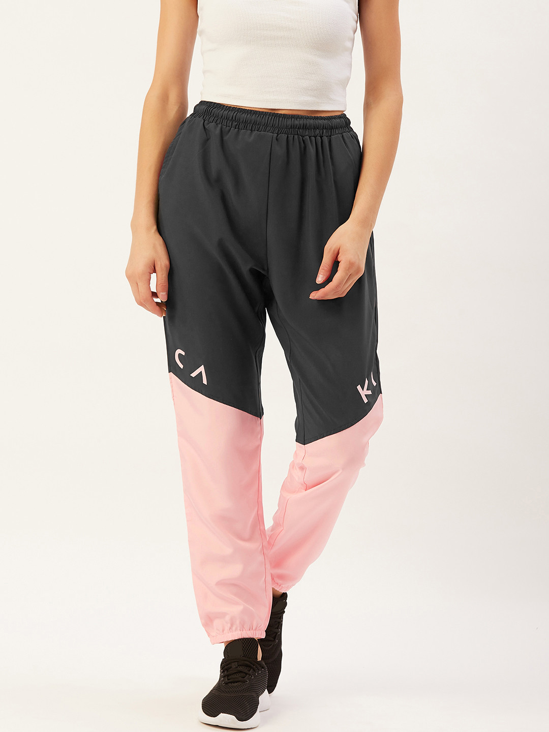 KICA Women Charcoal Grey & Pink Colourblocked Lightweight All Weather Tracks With Pockets