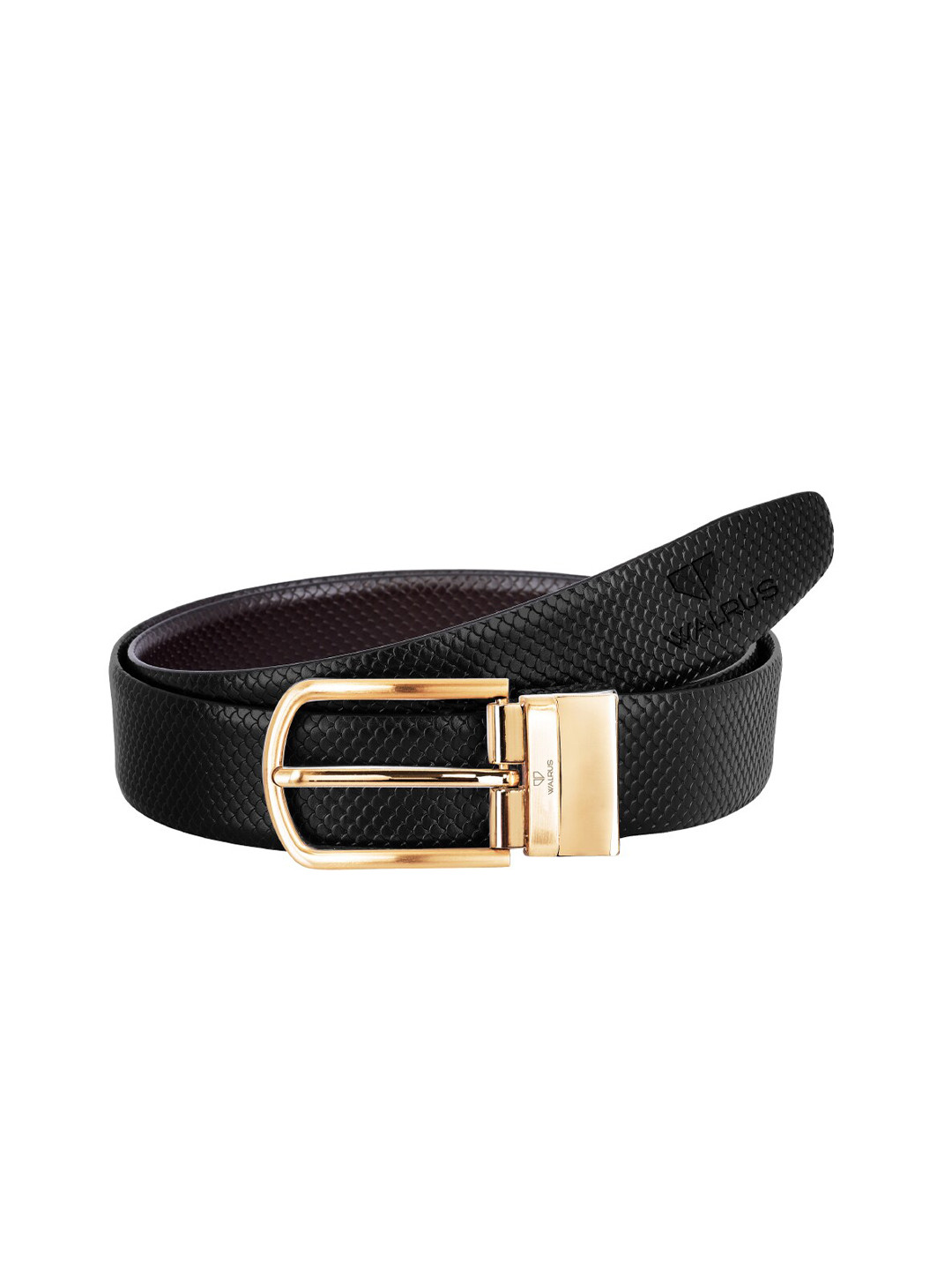 Walrus Men Black & Brown Reversible Textured Leather Belt