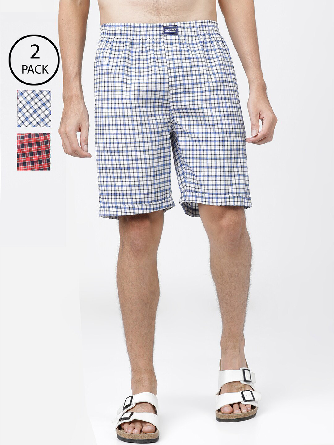 HIGHLANDER Men Pack Of 2 Checked Lounge Shorts