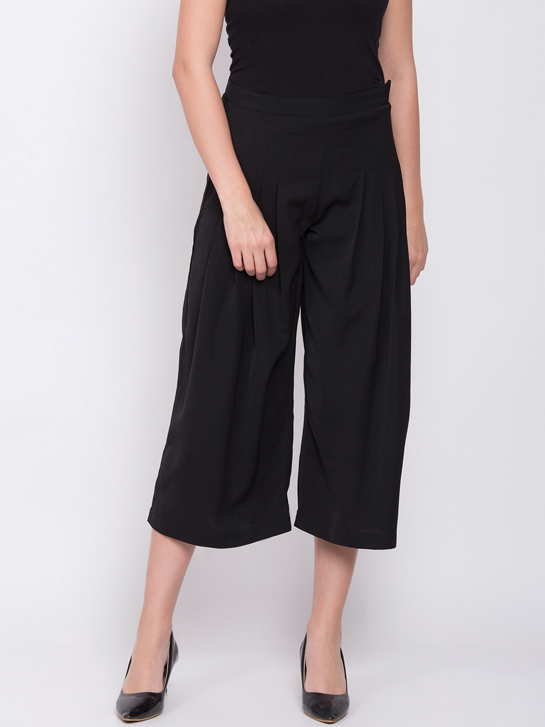 ZOELLA Women Black Pleated Culottes Trousers