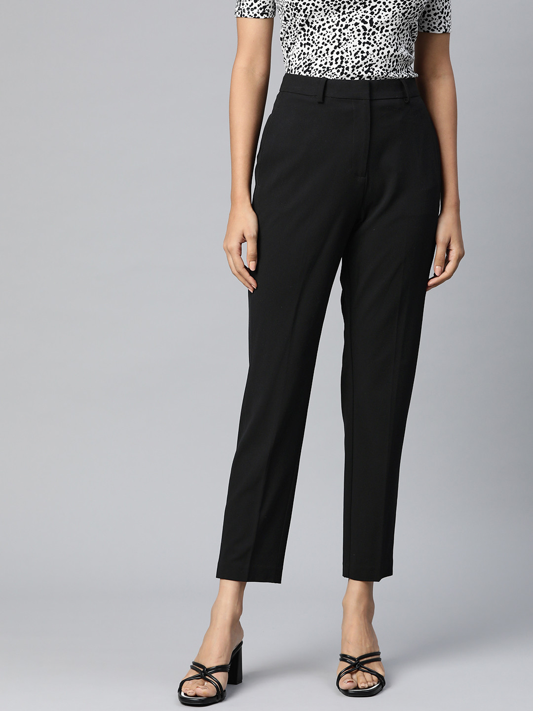 Marks & Spencer Women Black Slim Fit Cropped Trousers