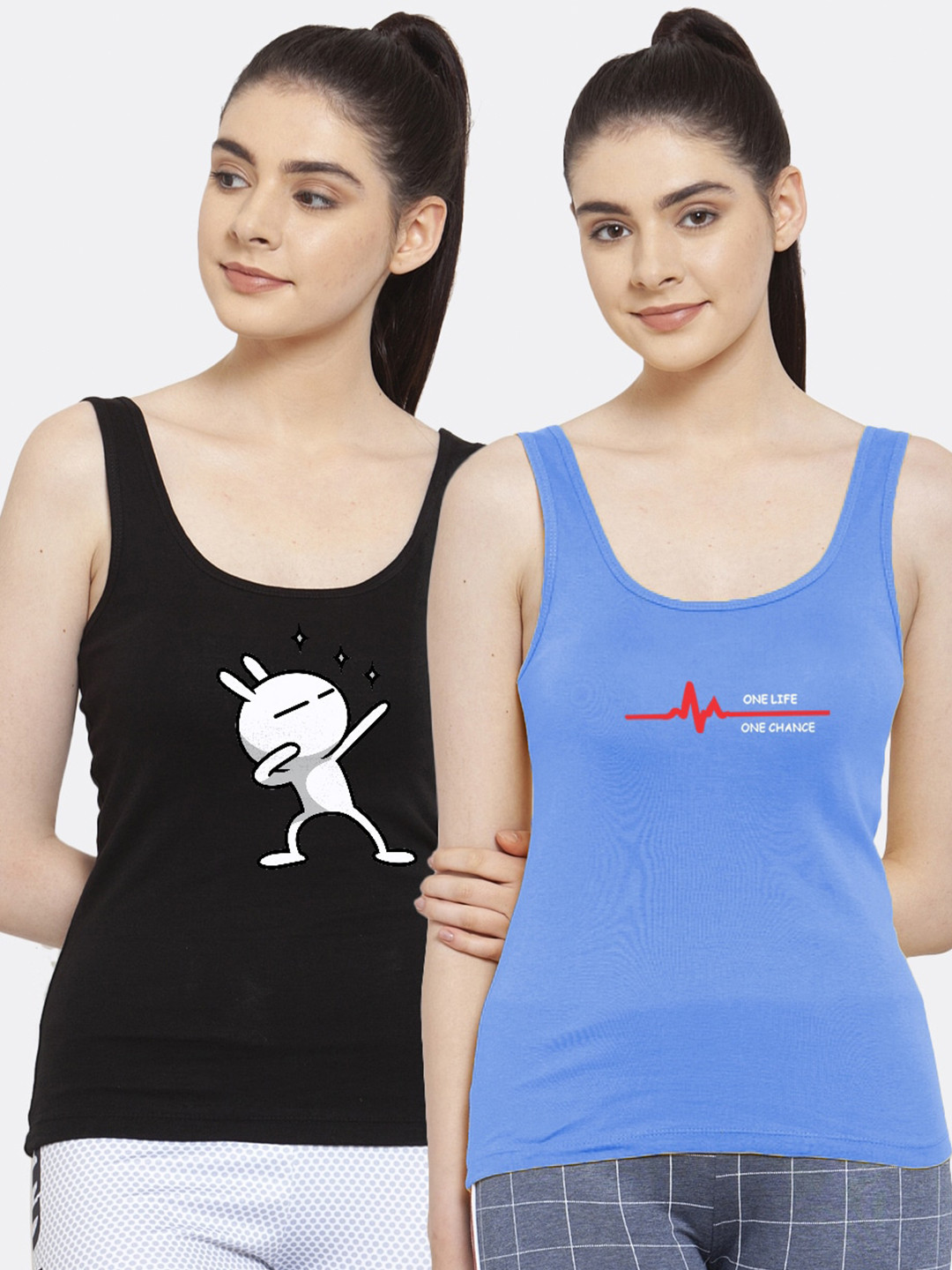 Friskers Women Pack of 2 Black & Turquoise Blue Tank Top