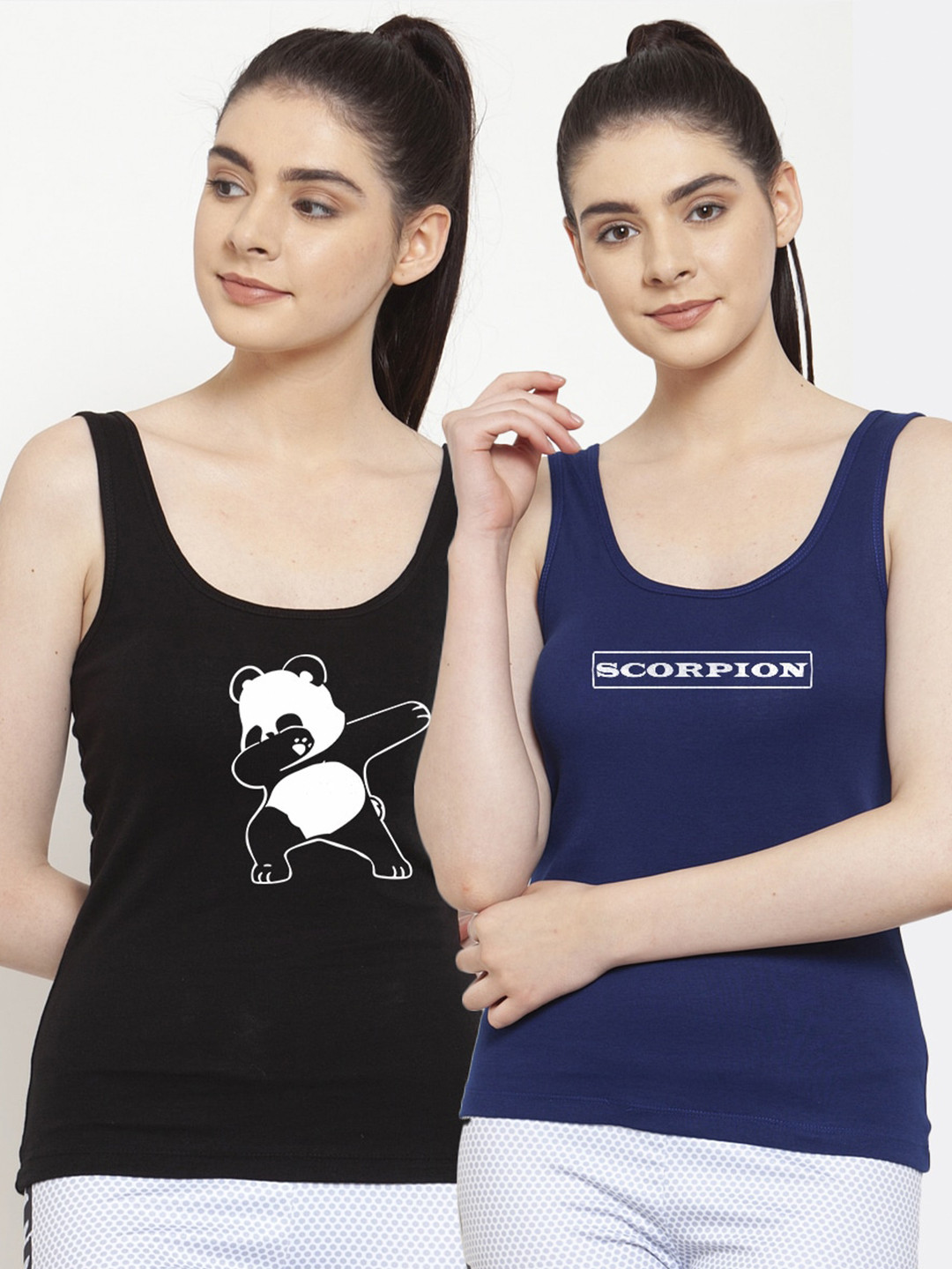 Friskers Woman Set of 2 Black & Blue Tank Top