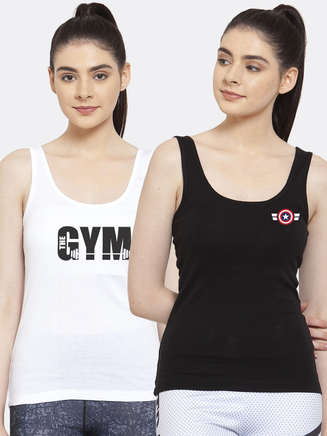 Friskers Pack Of 2 White & Black Tank Top