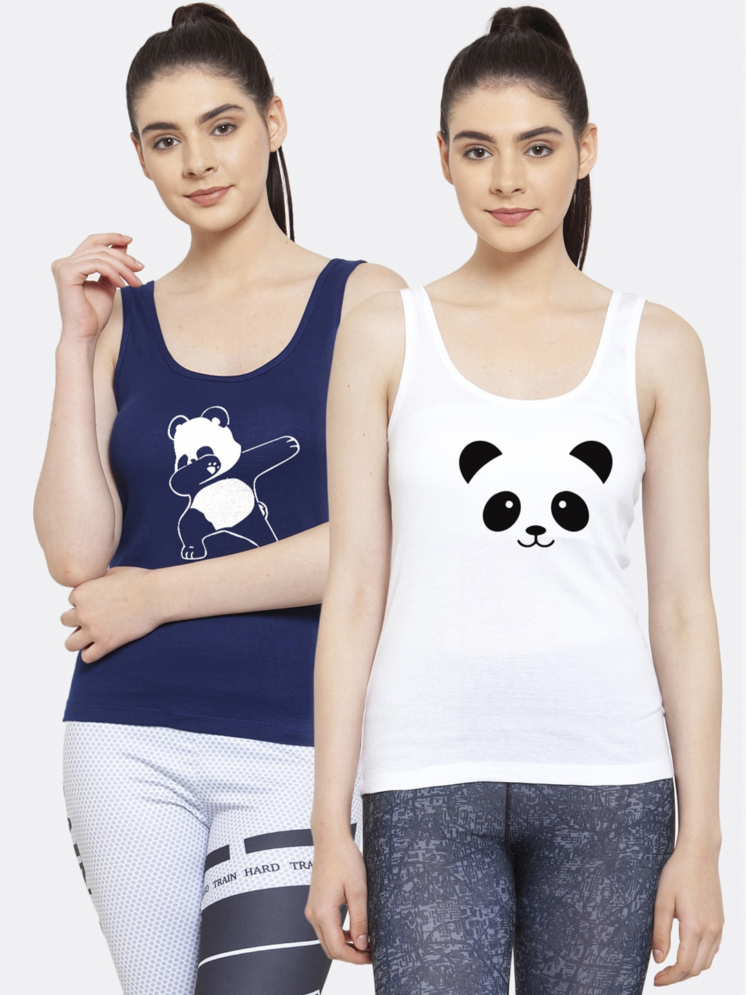 Friskers Navy Blue & White Graphic Printed Pure Cotton Tank Top