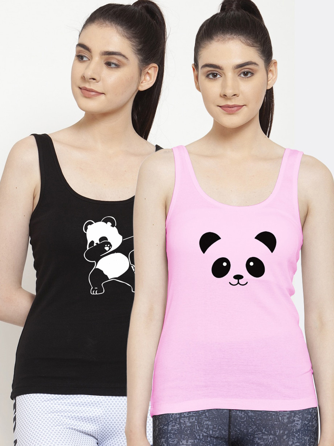 Friskers Woman Set of 2 Black & Pink Tank Top