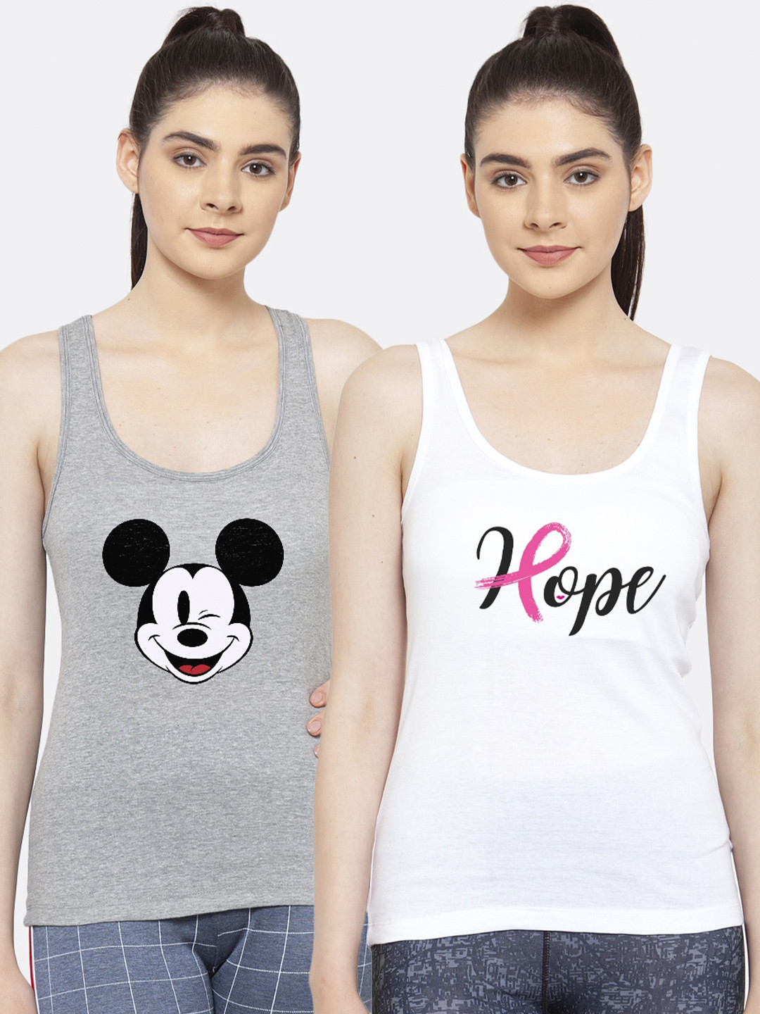Friskers Pack Of 2 Grey & White Printed Tank Top