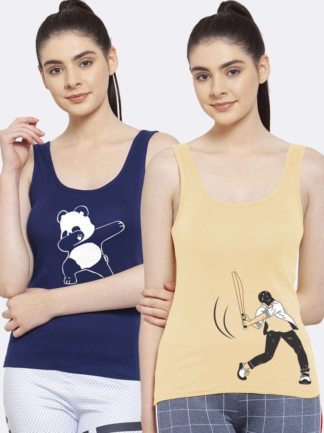 Friskers Pack Of 2 Blue & Beige Tank Top